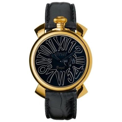 Gaga Milano Slim Gold / Black Leather 46mm Watch