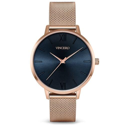 Vincero Eros Ladies Rose Gold Navy Blue Mesh Stainless Steel Watch