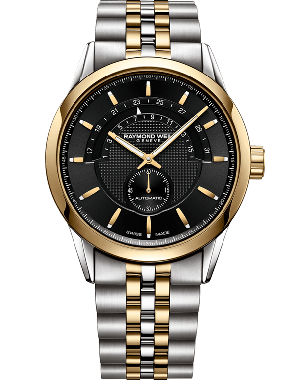 Raymond Weil Freelancer Half Moon Date Men's Watch Two Tone Black Dial Automatic 2738-STP-20001