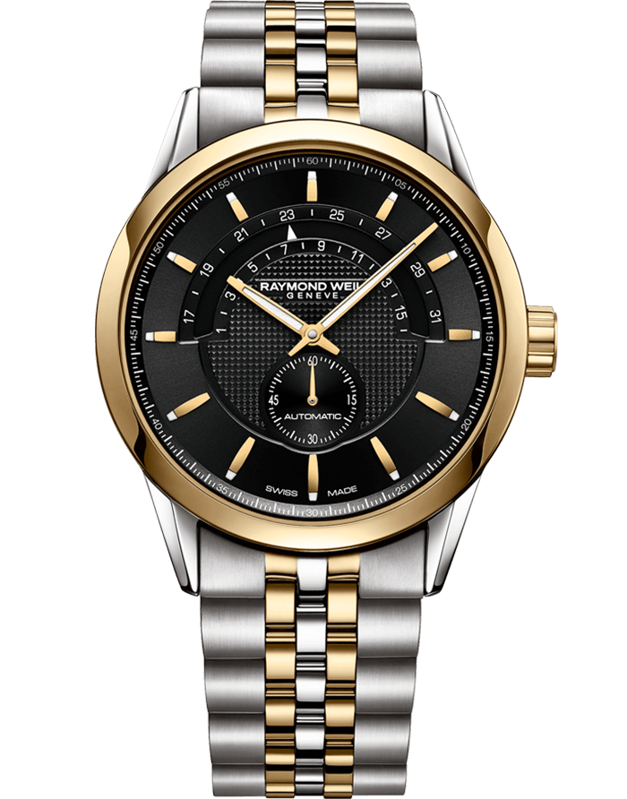 Raymond Weil Freelancer Half Moon Date Men's Watch Two Tone Black Dial Automatic 2738-STP-20001