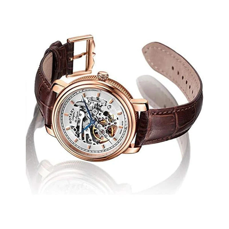 Rotary Les Originales Skeleton Men's Watch Rose Gold Leather Automatic GS90505/06