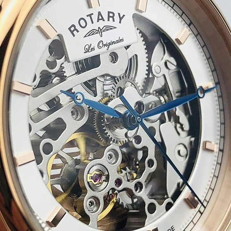 Rotary Les Originales Skeleton Men's Watch Rose Gold Leather Automatic GS90505/06