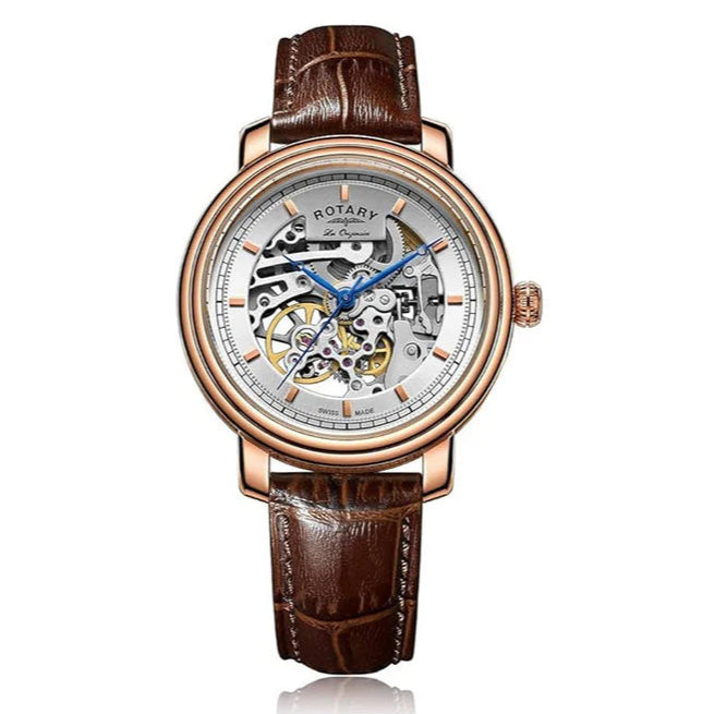 Rotary Les Originales Skeleton Men's Watch Rose Gold Leather Automatic GS90505/06