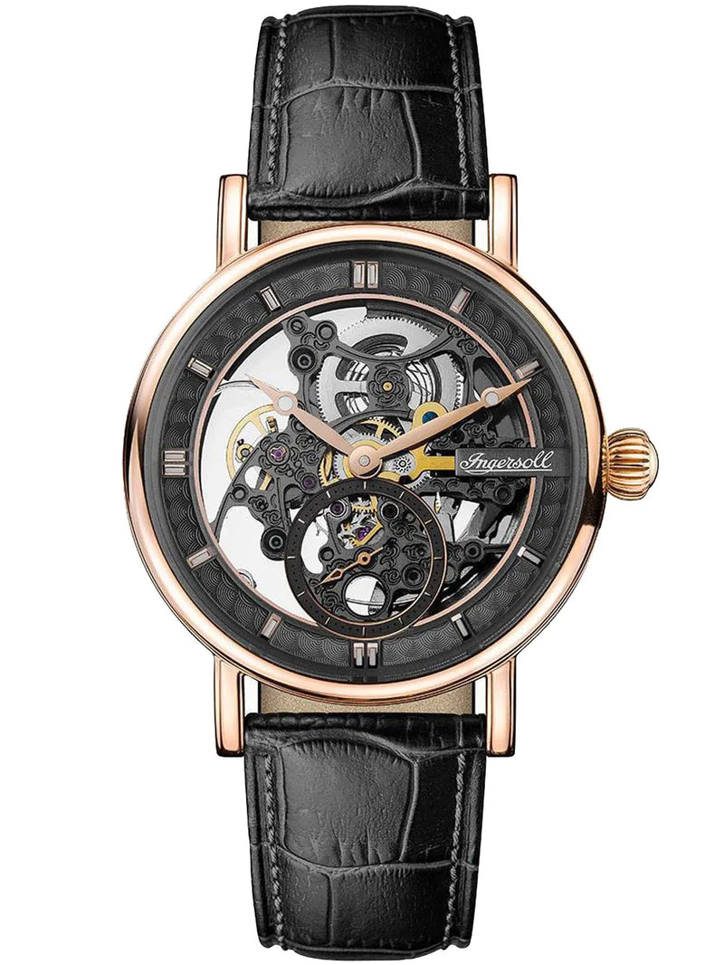 Ingersoll The Herald Men's Watch Black Leather Skeleton Automatic I00403B