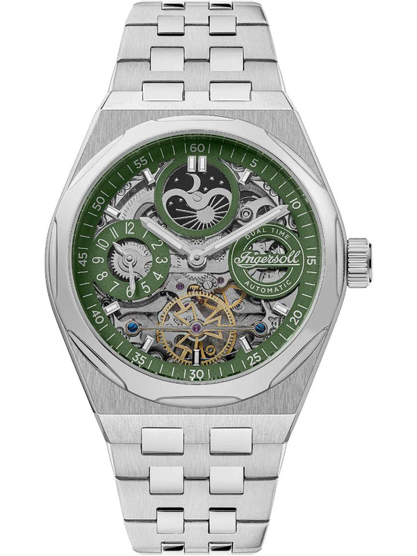 Ingersoll The Broadway Men's Watch Silver Green Skeleton Automatic I12905