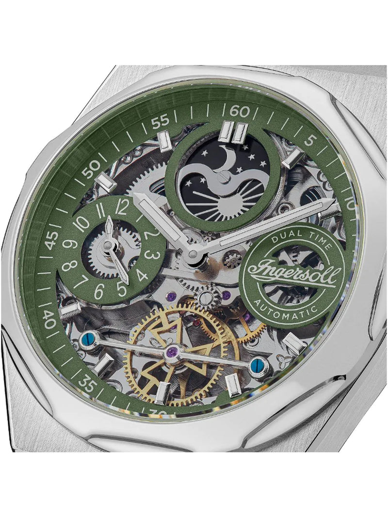 Ingersoll The Broadway Men's Watch Silver Green Skeleton Automatic I12905