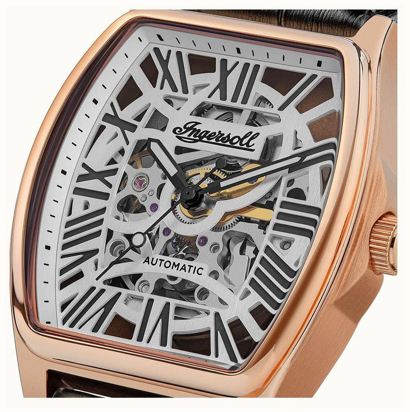 Ingersoll The California Men's Watch Rose Gold Black Leather Skeleton Automatic I14201