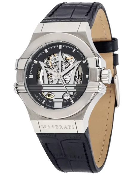 Maserati Potenza Men's Watch black Leather Skeleton Automatic R8821108001