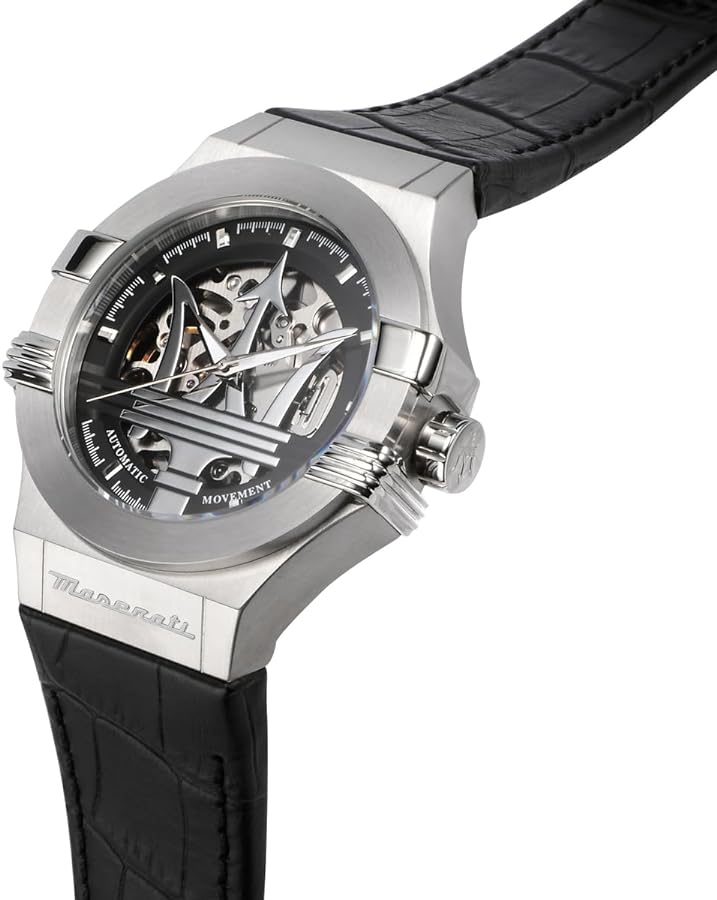 Maserati Potenza Men's Watch black Leather Skeleton Automatic R8821108001