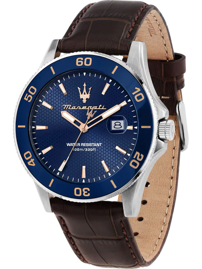 Maserati Competizione Men's Watch Blue Dial Brown Leather R8851100004