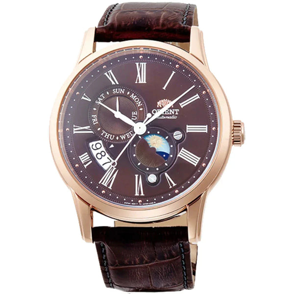 Orient Sun & Moon Men's Watch Rose Gold / Black Leather RA-AK0009T30B