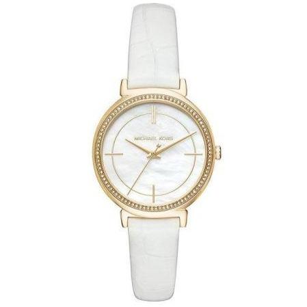 Michael Kors MK2662 Ladies Cinthia White & Gold Leather Watch - WATCHES