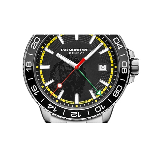 Raymond Weil Tango Bob Marley Ltd Edition Men’s GMT Silver/Black Diver Swiss Watch 8280-ST1-BMY18 - Watches